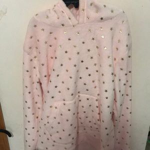 Pink Fuzzy Hoodie w/ Gold Stars